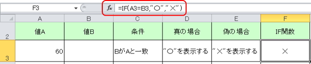 IF関数が記述されたセルのイメージ IF関数が記述されたセルのイメージ