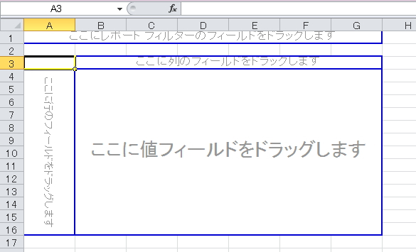 ピボットテーブルの作成ウィザードで作成されたシートのイメージ