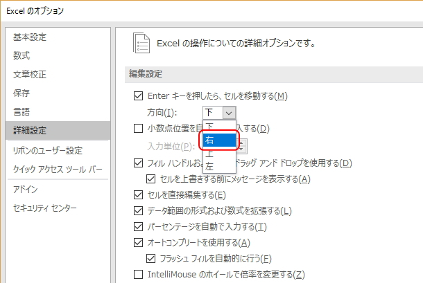 「オプション」画面の「詳細設定」のイメージ