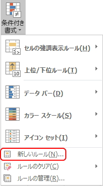 「条件付き書式」ボタンのメニューのイメージ