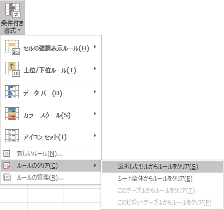 「条件付き書式」ボタンのメニューのイメージ