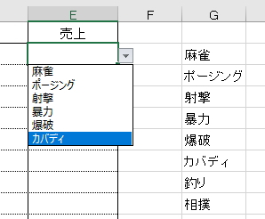 リストに表示させる文字列をセルに入力しているイメージ