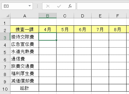 値を入力していない表のイメージ