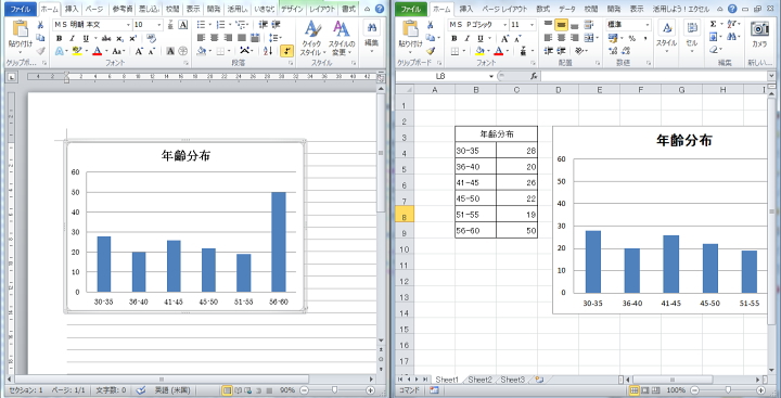 埋め込んだExcelが起動したイメージ。データを編集することができる。 埋め込んだExcelが起動したイメージ