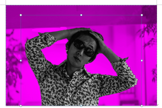 「保持する領域」としてマークしたイメージ。胴体部分の背景認識をすべて解除している。 「保持する領域」としてマークしたイメージ