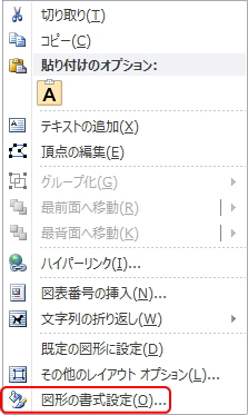 図形の右クリックメニューのイメージ。「図形の書式設定」を選択している。 図形の右クリックメニューのイメージ